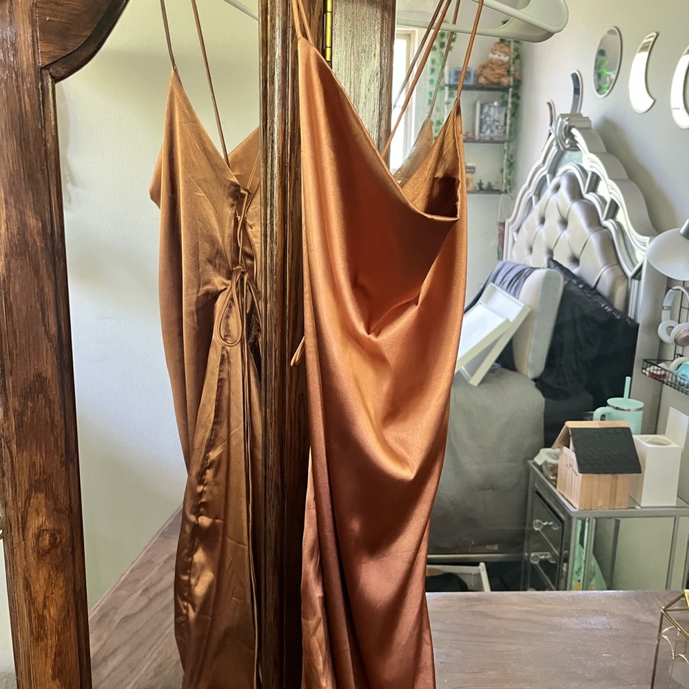 Bobbi Rocco Satin Copper Slip Dress